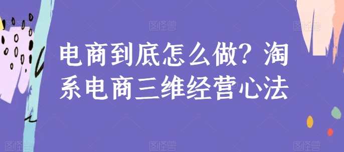 电商到底怎么做？淘系电商三维经营心法,课程,管理,电商,团队,电子商务,视觉效果,第1张