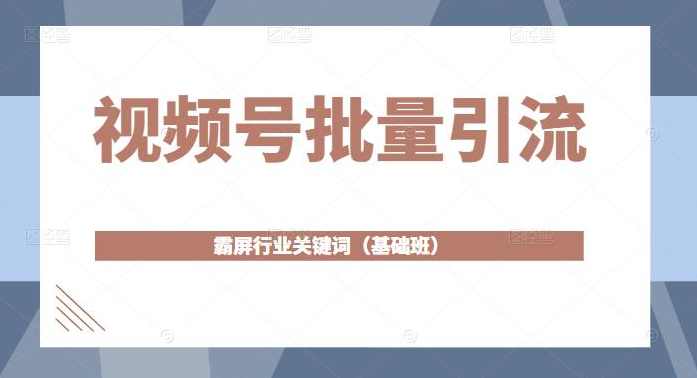 视频号批量引流，霸屏行业关键词（基础班）全面系统讲解视频号玩法