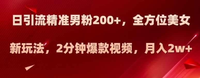 日引流精准男粉200+，全方位美女新玩法，2分钟爆款视频，月入2w+【揭秘】