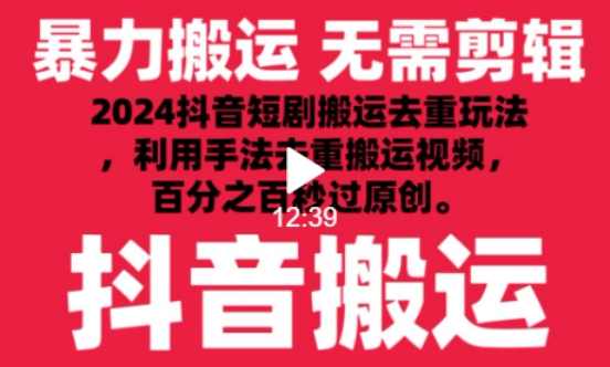 2024最新抖音搬运技术，抖音短剧视频去重，手法搬运，利用工具去重，达到秒过原创的效果【揭秘】,第1张
