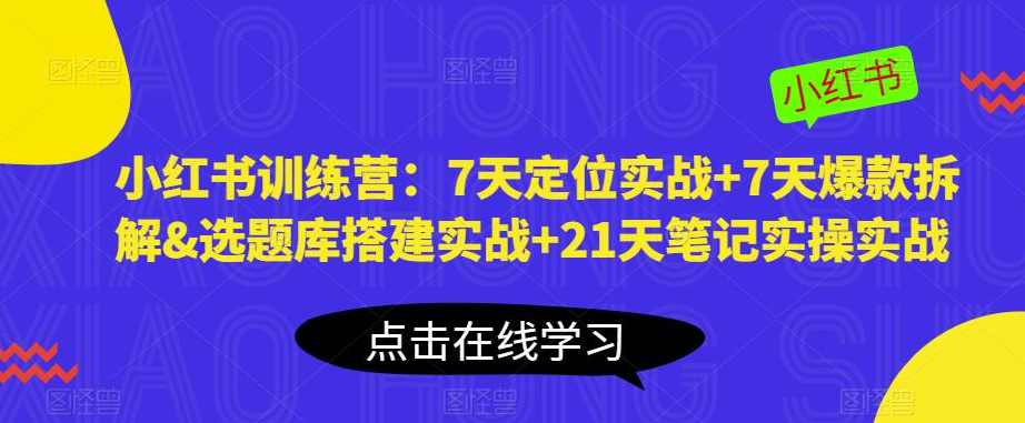 小红书训练营：7天定位实战+7天爆款拆解&amp;选题库搭建实战+21天笔记实操实战