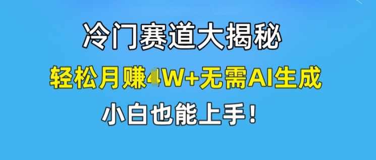 冷门赛道大揭秘，轻松月赚1W+无需AI生成，小白也能上手【项目拆解】