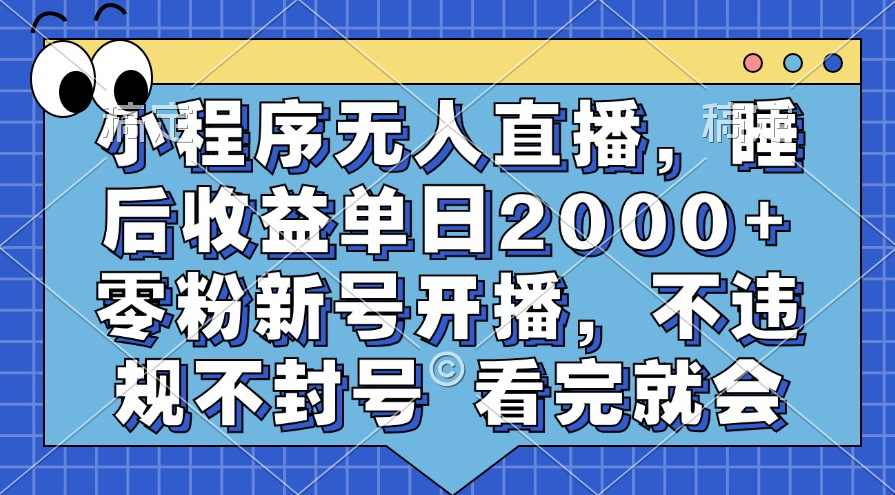 小程序无人直播，睡后收益单日2000+ 零粉新号开播，不违规不封号 看完就会【项目拆解】