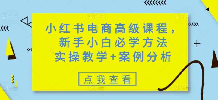 小红书电商高级课程，新手小白必学方法，实操教学+案例分析