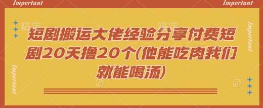短剧搬运大佬经验分享付费短剧20天撸20个(他能吃肉我们就能喝汤)【揭秘】