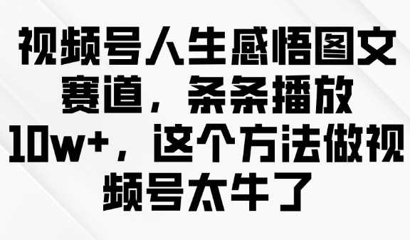 视频号人生感悟图文赛道，条条播放10w+，这个方法做视频号太牛了【揭秘】