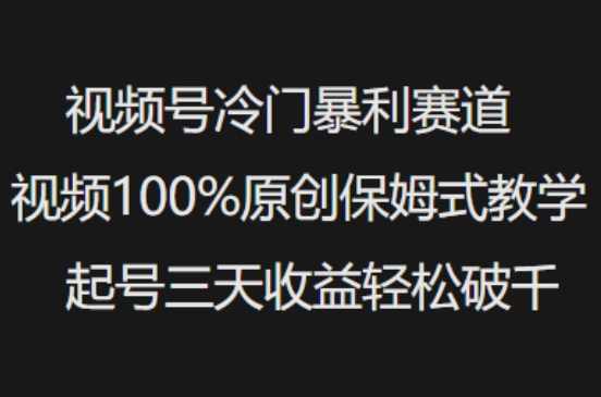 视频号冷门暴利赛道视频100%原创保姆式教学起号三天收益轻松破千【揭秘】,直播,第1张 视频号冷门暴利赛道视频100%原创保姆式教学起号三天收益轻松破千【揭秘】,直播,第1张