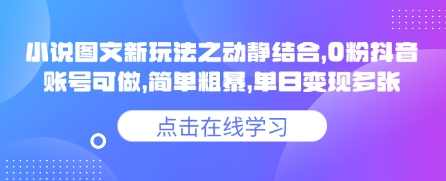 小说推文图文新玩法之动静结合，0粉抖音账号可做，简单粗暴，单日变现多张【揭秘】