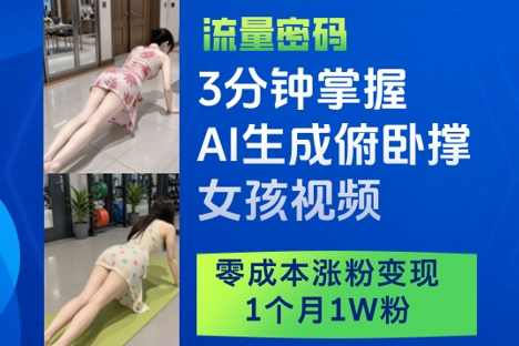 3分钟掌握AI生成俯卧撑女孩视频,零成本涨粉变现,1个月1W粉【揭秘】,课程,健身,美女,第1张 3分钟掌握AI生成俯卧撑女孩视频,零成本涨粉变现,1个月1W粉【揭秘】,课程,健身,美女,第1张